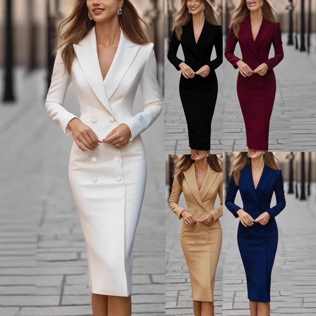 Linen Dress Wrap - Однотонное приталенное двубортное вечернее платье с